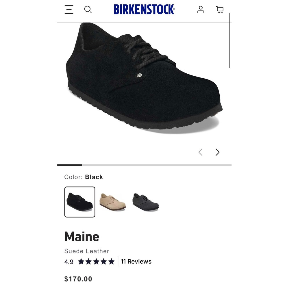 Birkenstock Maine Black Suede Leather Lace Up Shoes Mens 6 Womens 8 EU 39